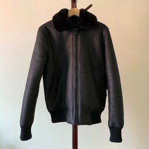 Sandro Men’s Shearling Leather Jacket Black
